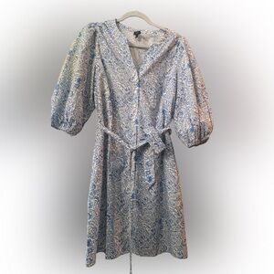 EUC Talbots cotton Blue and White Paisley Dress with puff sleeves